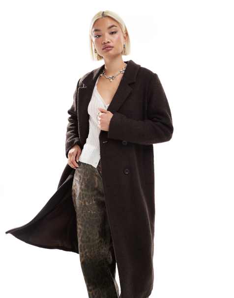Monki tailored double breasted longline coat in brown - view 1