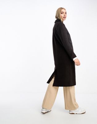 Monki tailored double breasted wool blend coat in brown