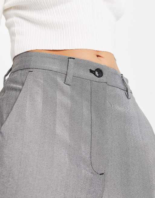 Monki tailored pants in gray herringbone