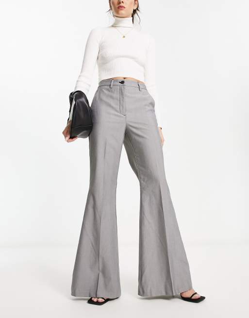 Monki tailored flared trousers in herringbone