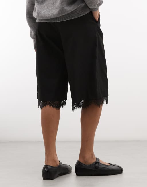Monki tailored lace longline jort in black, 3 of 5