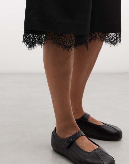 Monki tailored lace longline jort in black, 5 of 5