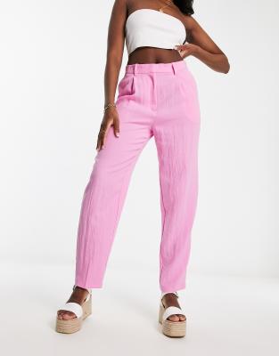 Monki tailored linen pants in pink