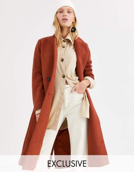 Monki tailored midi coat in rust