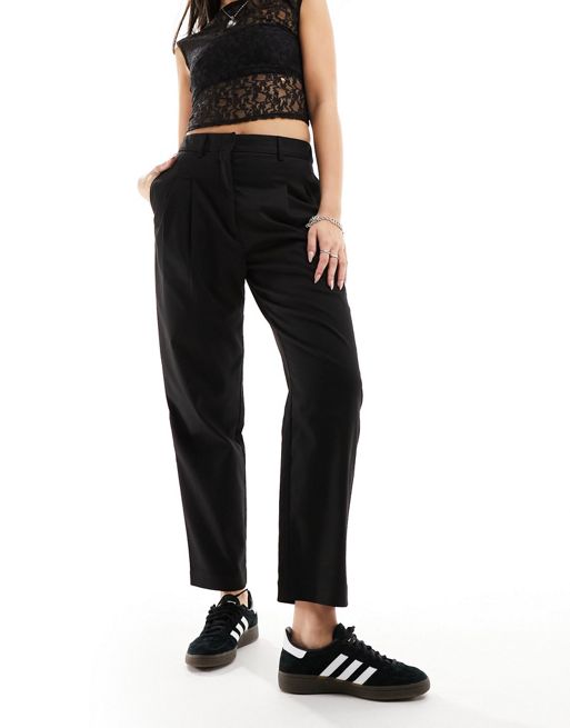 Monki tailored blue pants with tapered leg in black 