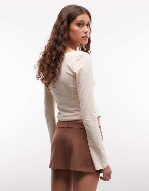Monki tailored pelmet mini skort in brown, 2 of 5