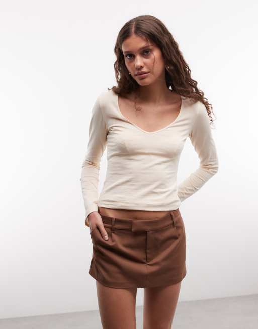 Monki tailored pelmet mini skort in brown, 5 of 5
