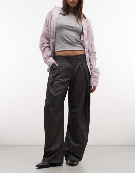 Monki tailored pleated balloon trousers in dark grey melange - view 1