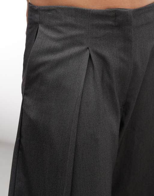 Monki tailored pleated balloon trousers in dark grey melange, 4 of 5