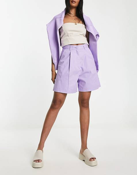 Monki tailored shorts in lilac