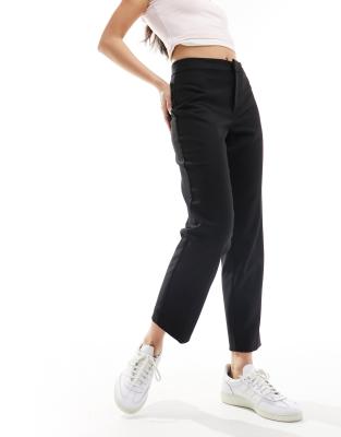 tailored slim fit cropped ankle length pants-Black