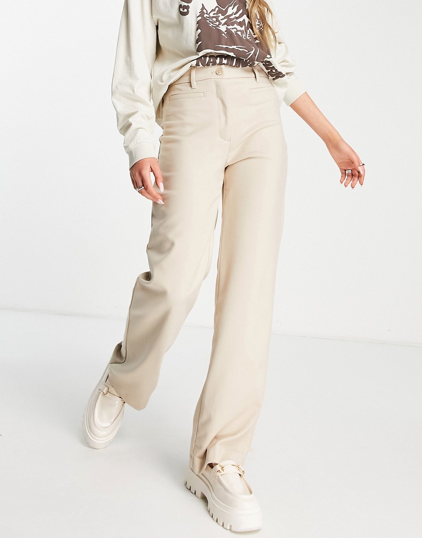 Monki tailored straight leg pants in beige-Neutral