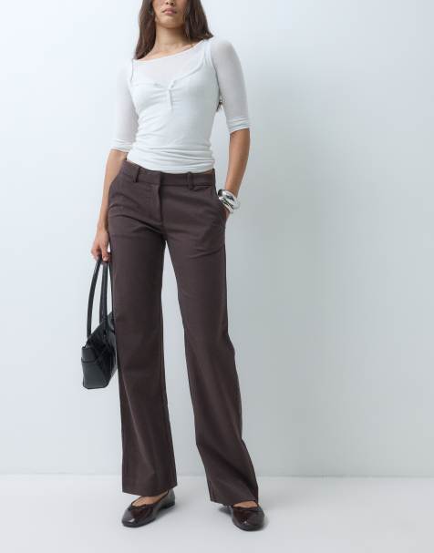 Monki tailored straight leg pants in dark brown - view 1