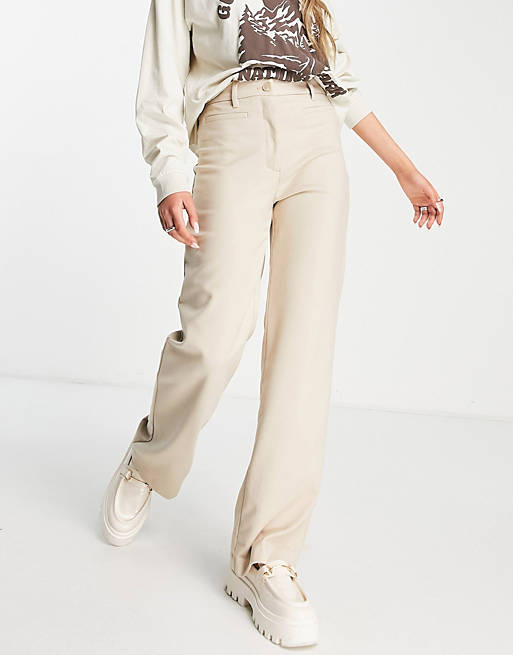 Trousers & Leggings Monki tailored straight leg trousers in beige 
