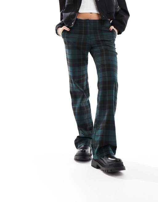 Monki tailored trousers in green and black check