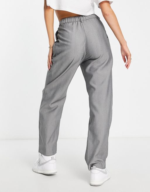 Monki tailored trousers in grey herringbone