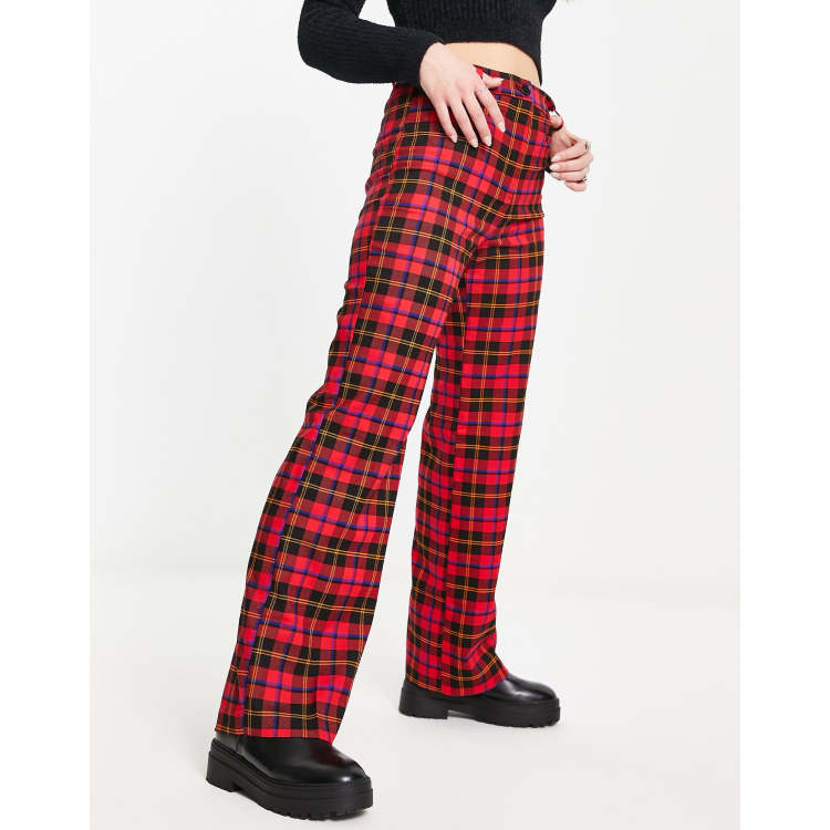 Monki tailored trousers in red tartan | ASOS