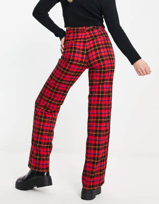 Monki tailored trousers in red tartan