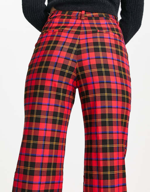 Monki tailored trousers in red tartan