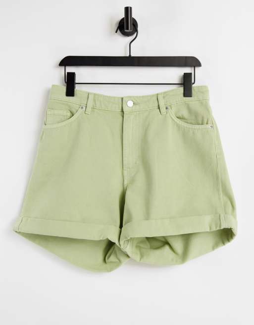 Monki Tallie cotton denim shorts in khaki - MGREEN