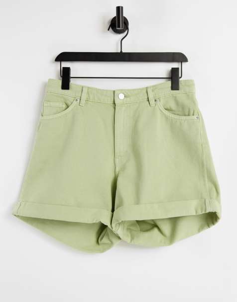 Monki Tallie cotton denim shorts in pistachio - view 1