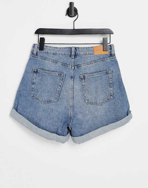 Monki Tallie cotton turn up denim shorts in blue MBLUE ASOS