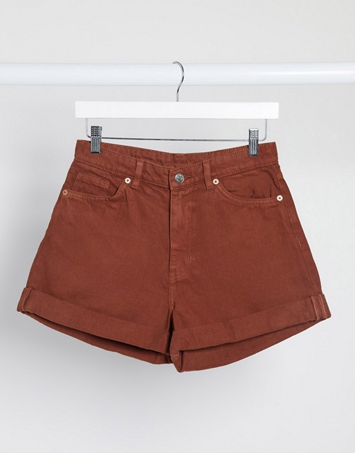 Monki Tallie organic cotton denim shorts in brown