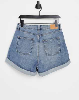 Monki Tallie organic cotton turn up denim shorts in blue | ASOS
