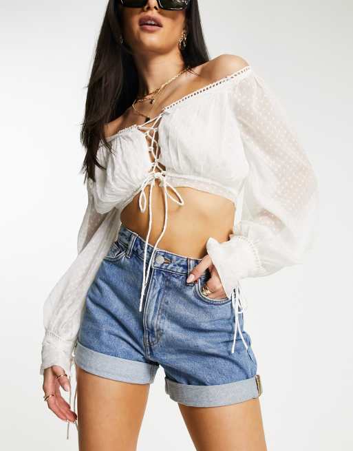 Denim lace best sale up shorts