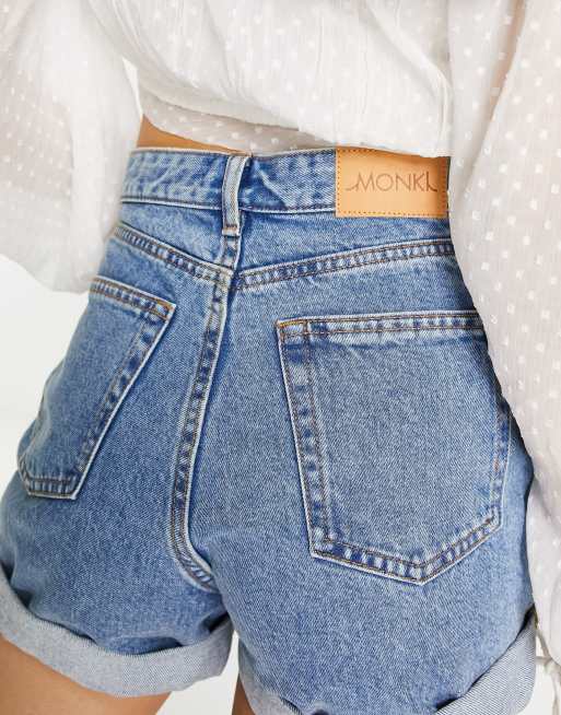 Mango denim mom shorts in mid blue