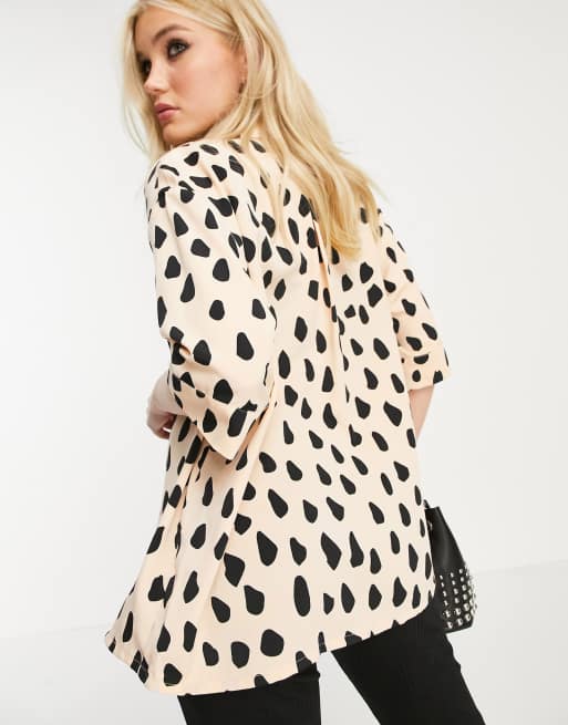 Monki - Tamra - Camicia a maniche corte con stampa a pois grandi, beige - BEIGE, 2 di 4