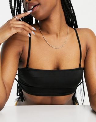 Monki Tanja recycled polyester ruched side bikini top in black