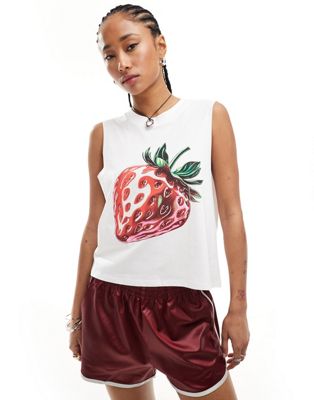 tank top in white with strawberry front print