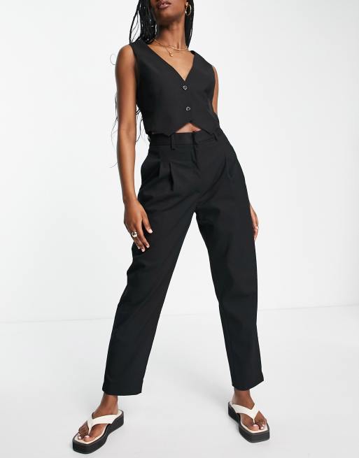 Tailored Wide Waistband Tapered Trousers