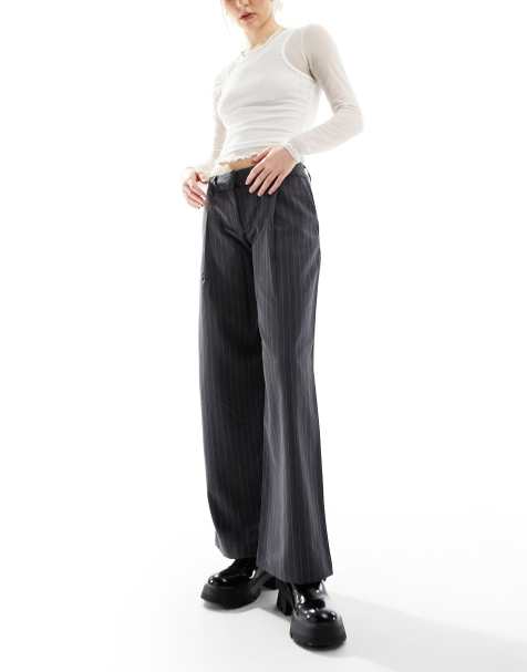 Monki tapered tailored pants in grey pinstripe - view 1