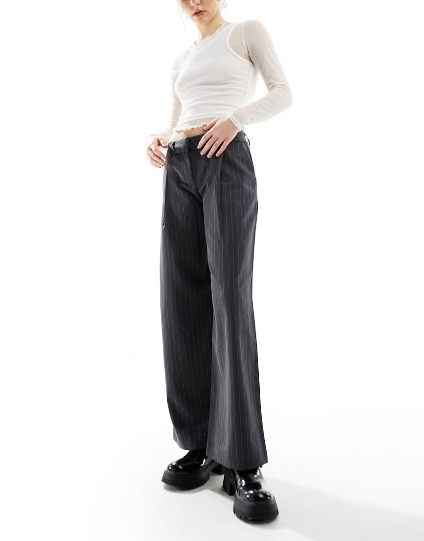 Monki tapered tailored trousers in grey pinstripe