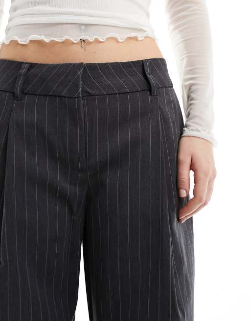 Monki tapered tailored trousers in grey pinstripe