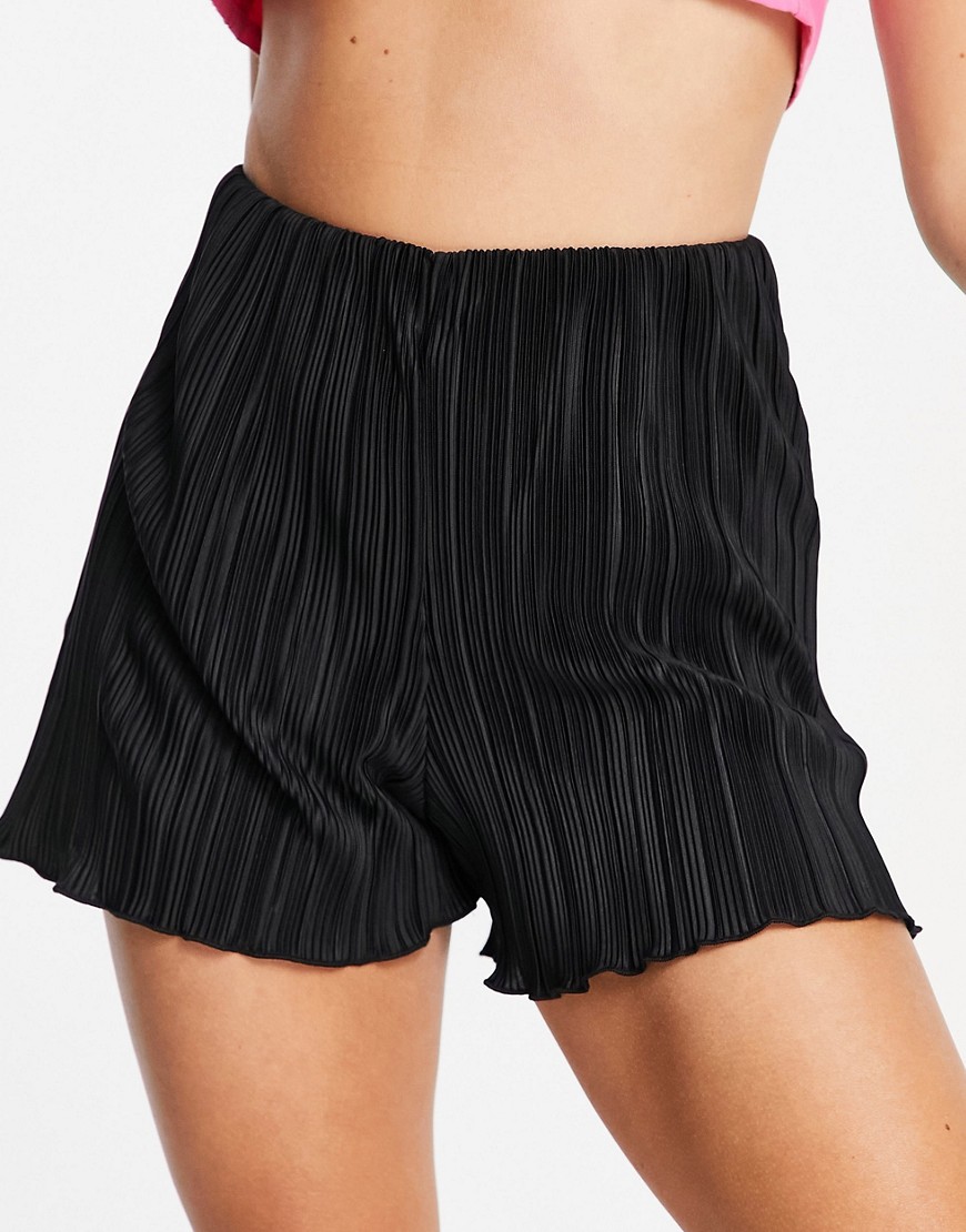 Monki Taylor recycled polyester plisse shorts in black