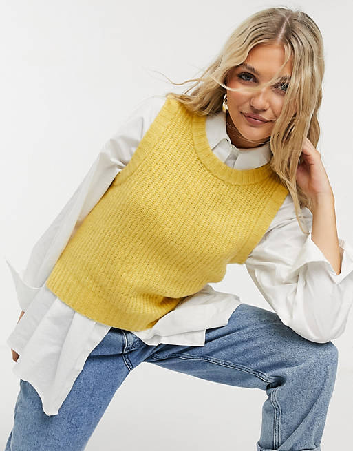 Monki Tea fluffy knitted sweater vest in yellow | ASOS