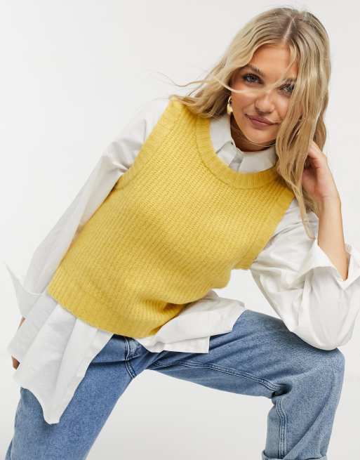 Monki Tea fluffy knitted sweater vest in yellow | ASOS