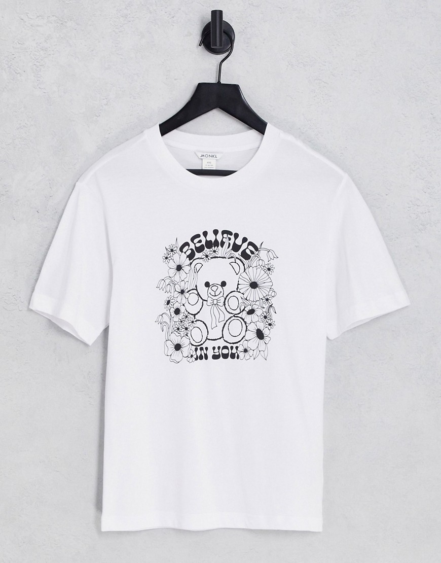 Monki teddy bear print T-shirt in white