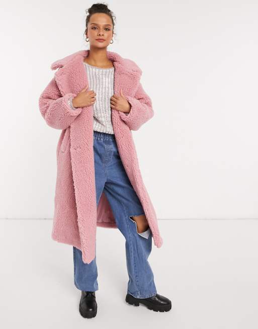 Pink teddy cheap coat