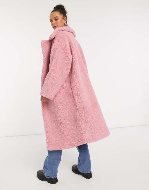 Asos pink 2025 teddy coat