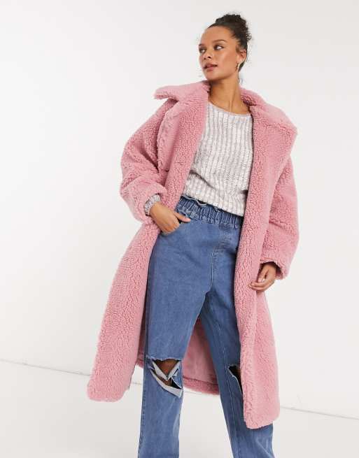 Asos pink 2025 teddy coat