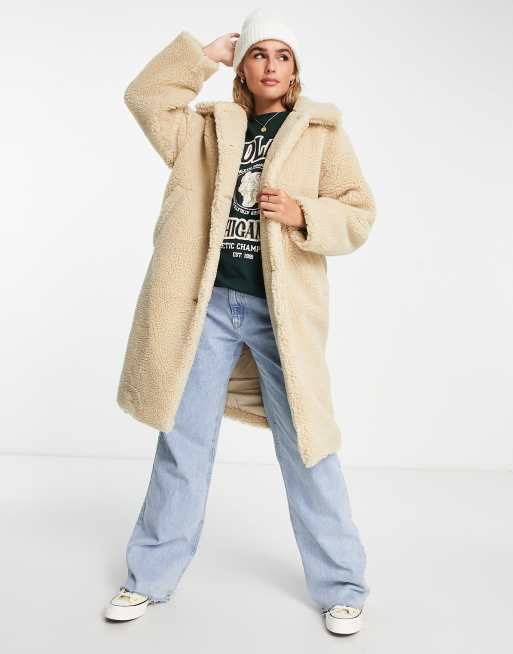 Monki teddy coat in beige