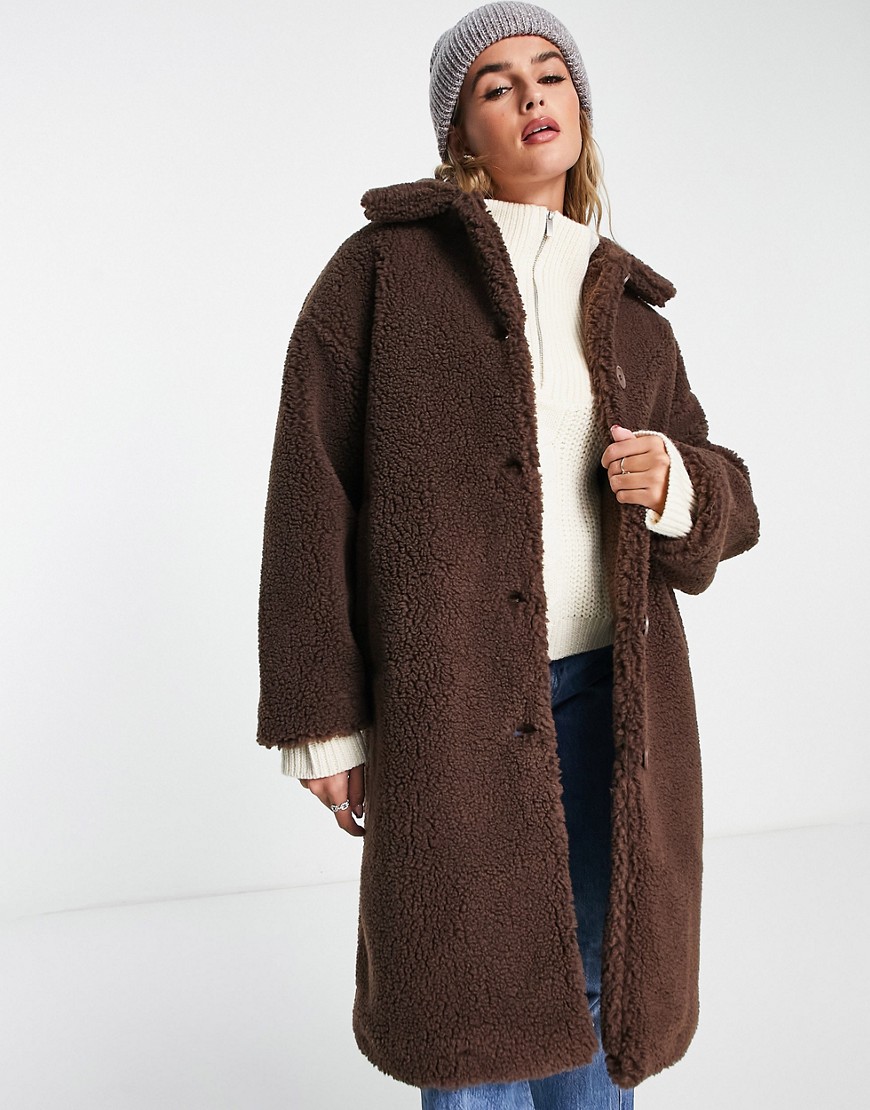 Monki Teddy Coat In Brown