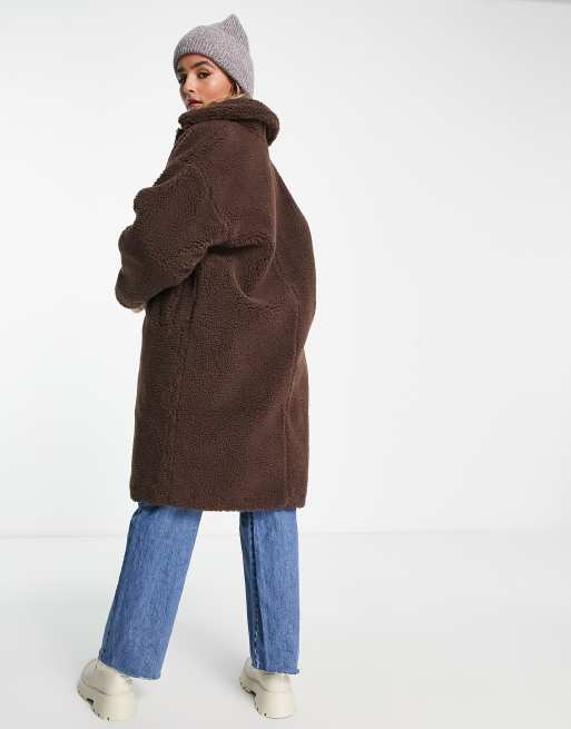 Monki teddy coat in brown