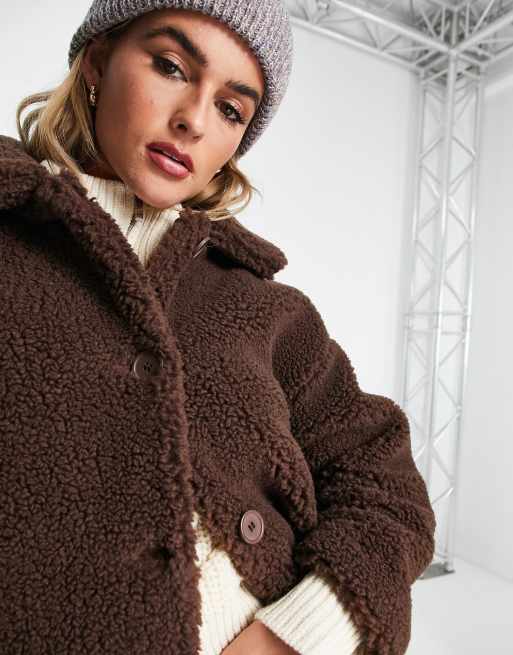 Brown teddy coat store with hood