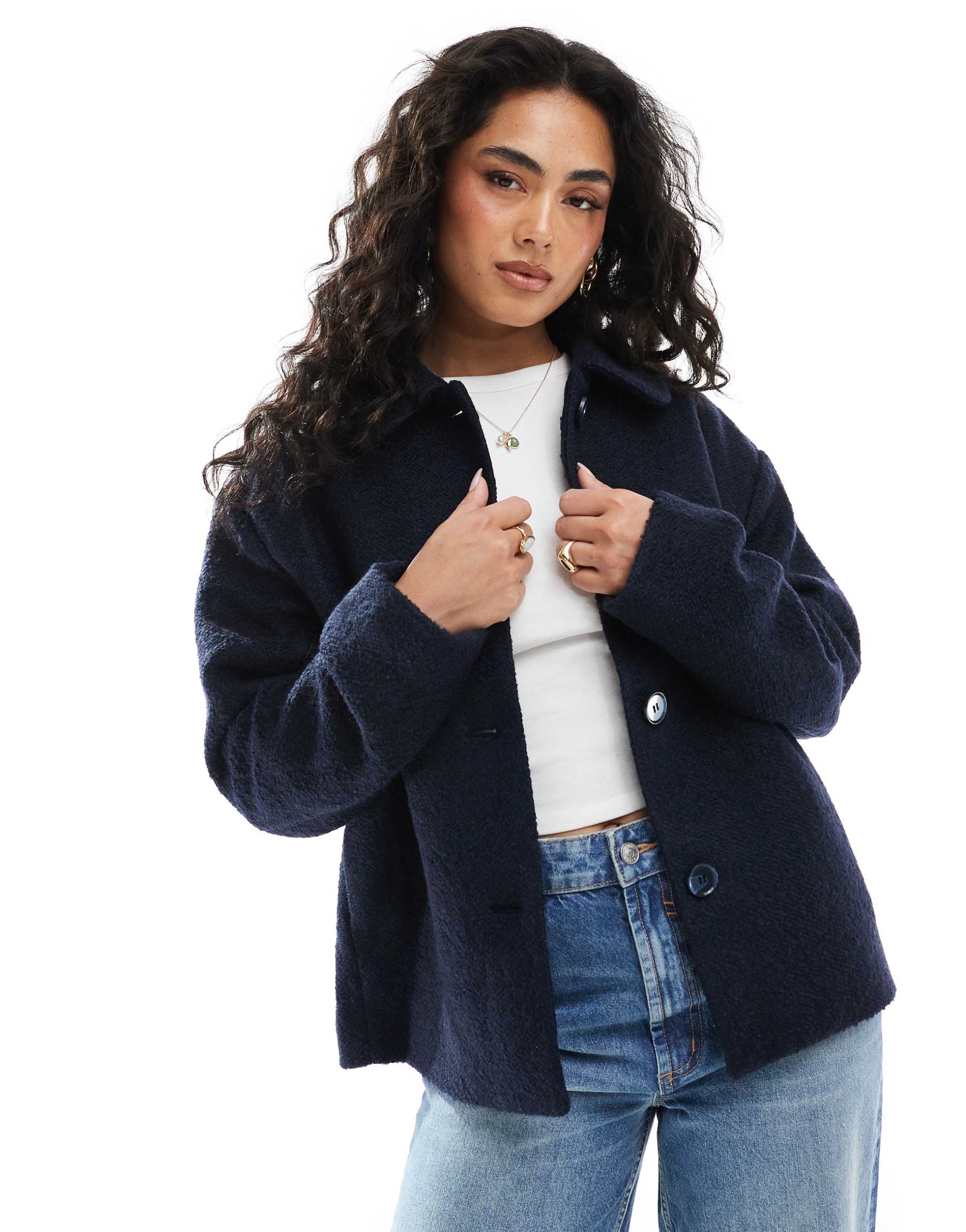 monki teddy coat in navy