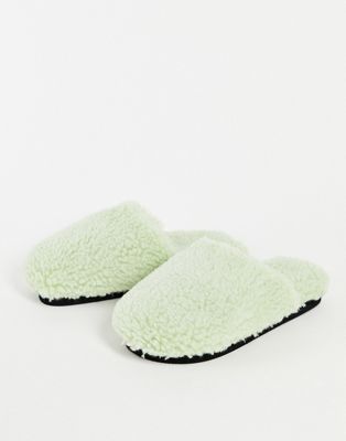 Monki teddy mule slippers in green